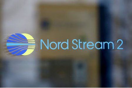 The logo of Nord Stream 2 AG is seen at an office building in Zug, Switzerland March 1, 2022. Picture taken March 1, 2022.REUTERS/Arnd Wiegmann