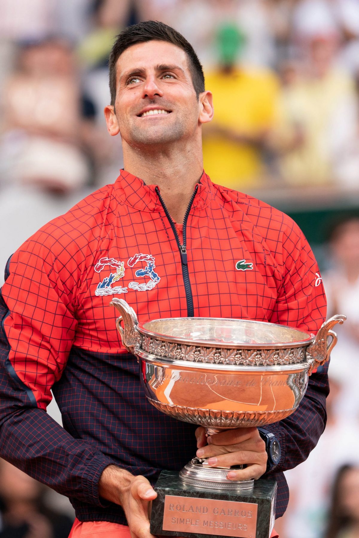 Novak Djokovic after winning his 23rd Grand Slam title yesterday which will go a far way to cementing his status as the Greatest Of All Time.
