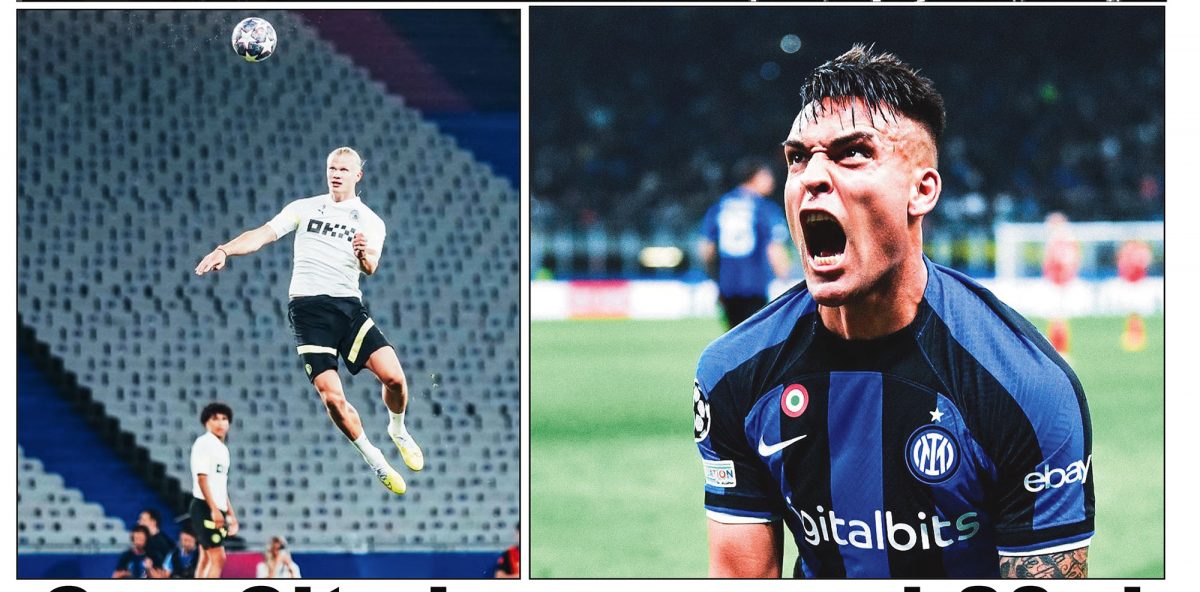 Today’s Champions League final can
easily be considered a battle between Manchester City’s high flying, goal thirsty Erling Haaland, left,  the fastest  and  youngest player to score 35 goals and Inter Milan’s Lautaro Martinez, who has scored  25 goals from 49 games.
