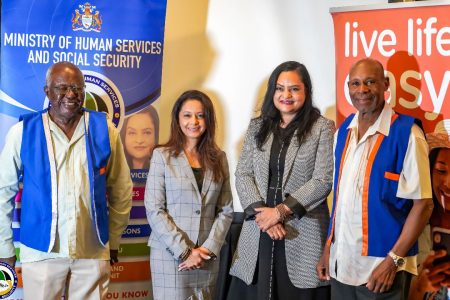 From left are Reginald Simpson, Bobita Ram, Dr Vindhya Persaud and Donald Nurse (Ministry of Human Services photo)