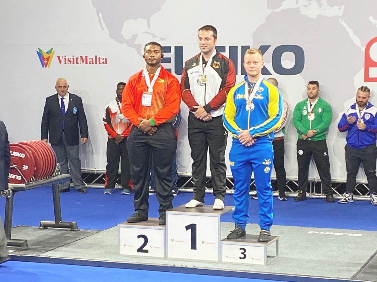Carlos Petterson-Grifith finished second in the deadlift (355kg) and third in the squat (320kg) but finished sixth overall in the 93kg class at the World Classic Powerlifting Championships in Malta.