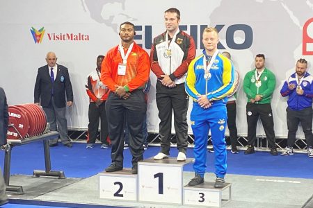 Carlos Petterson-Grifith finished second in the deadlift (355kg) and third in the squat (320kg) but finished sixth overall in the 93kg class at the World Classic Powerlifting Championships in Malta.