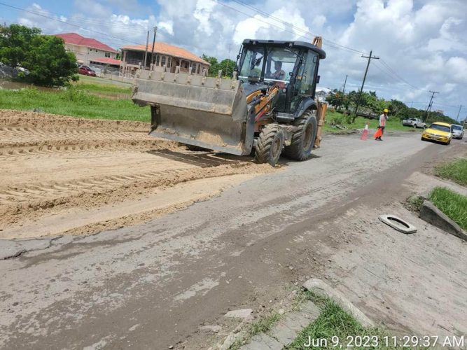 Maintenance work being done on the Ogle Airport access road. (Ministry of Public Works photo)