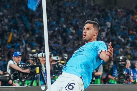 Manchster City’s Rodri celebrates after scoring the winning goal. (Photo courtesy Twitter)
