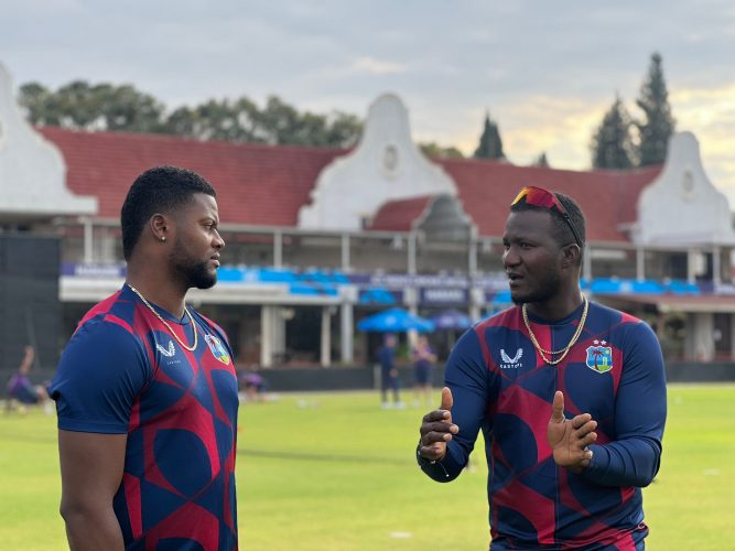 Romario Shepherd chats with new West Indies head coach Daren Sammy