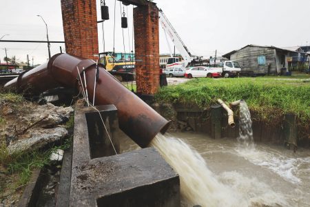 The Ruimveldt pump in operation yesterday (Ministry of Agriculture photo)