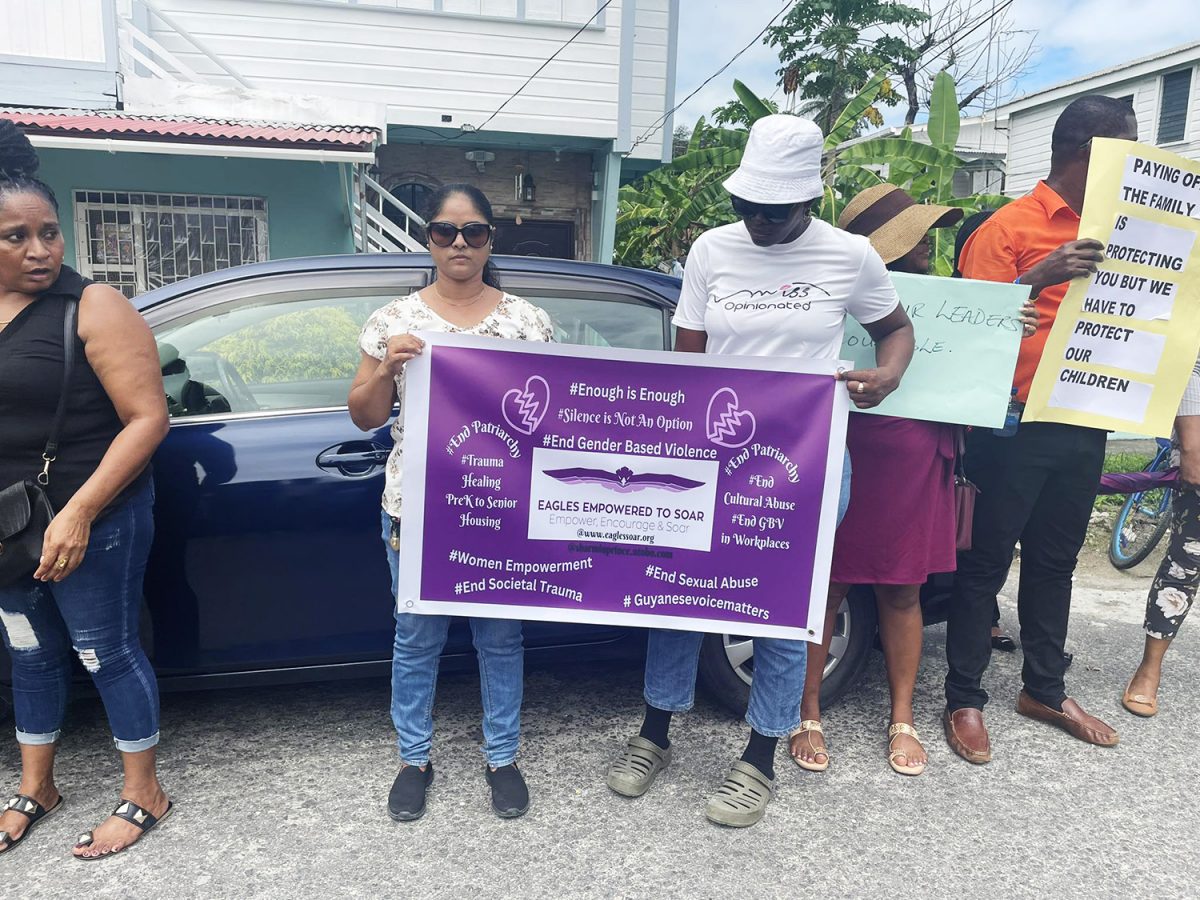 The Citizens Initiative (TCI) member, Khaimwatie Seenarine and her supporters at the protest 