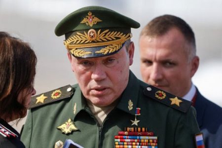 Valery Gerasimov — seen in August 2022 — has not appeared in public or on state TV since the aborted mutiny on Saturday when mercenary chief Yevgeny Prigozhin demanded Gerasimov be handed over. (Maxim Shemetov/Reuters) 