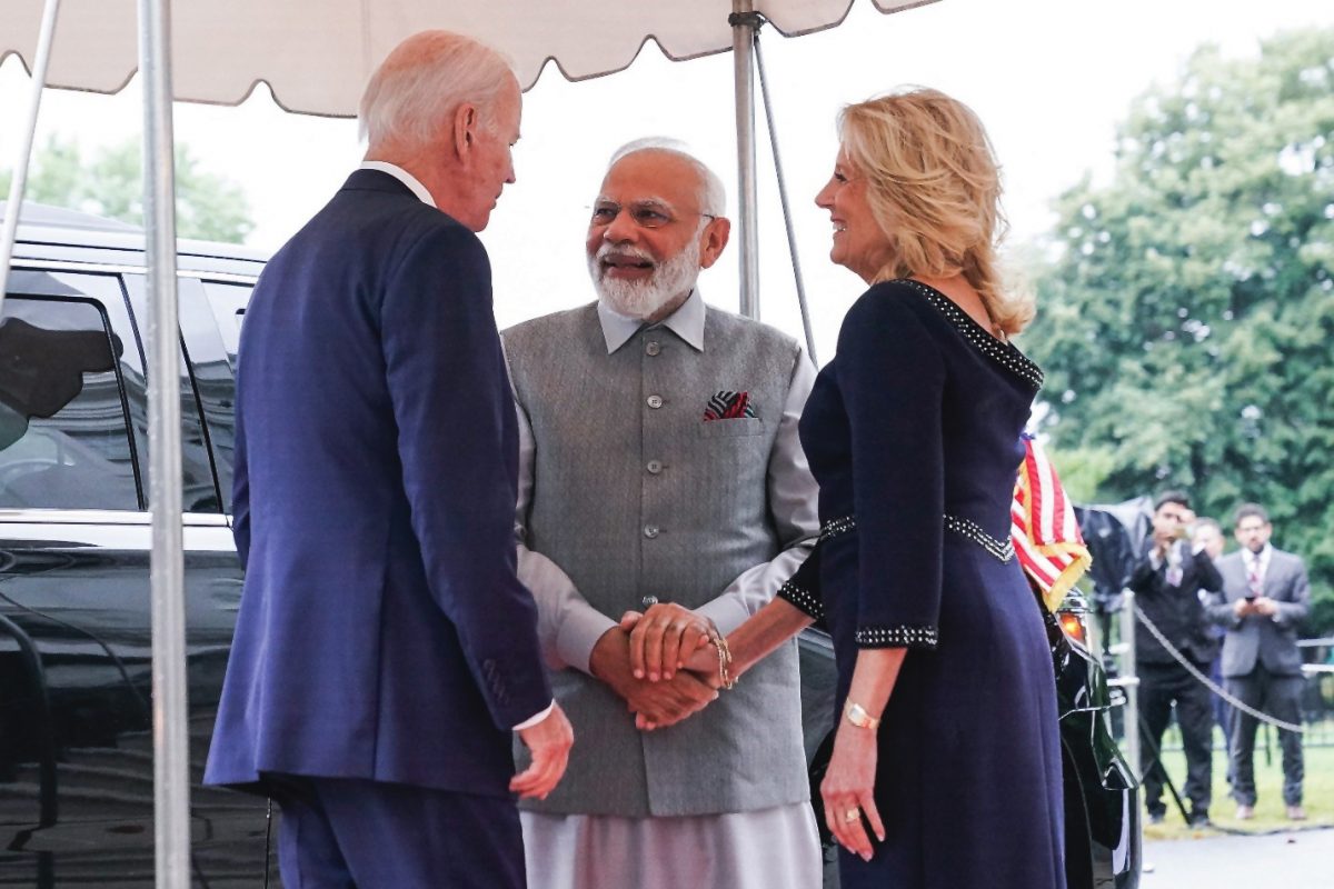 U.S. President Joe Biden and first lady Jill Biden welcome Prime Minister of India Narendra Modi to the White House in Washington, U.S., June 21, 2023. REUTERS/Elizabeth Frantz
