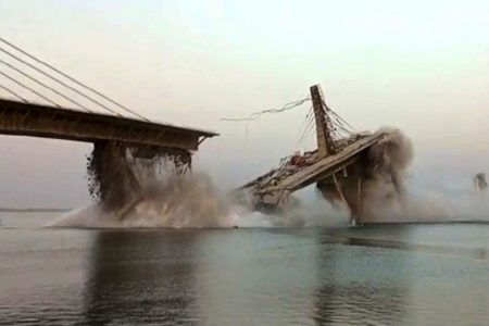 The bridge over the River Ganges, in the Bhagalpur district of India’s eastern state of Bihar was under construction when it collapsed. Photo: AFP 