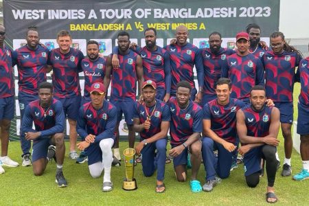 The victorious West Indies A side. (Photo courtesy Twitter)