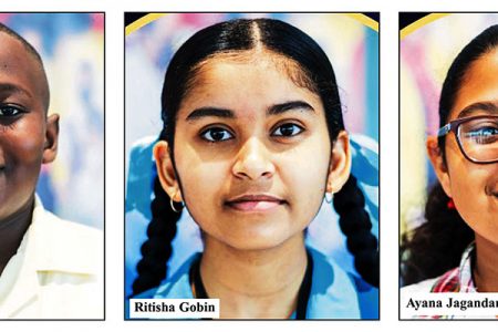 Gladford Archer of Leonora Primary, Ritisha Gobin of Academy of Excellence and  New Guyana School’s Ayana Jagandan are this year’s top National Grade Six Assessment performers. They scored 506.7 out of  507, the highest marks that could have been achieved. 