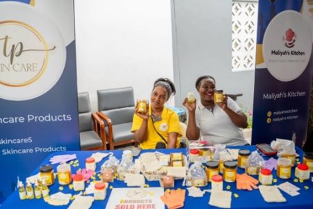 A small business booth displays its products