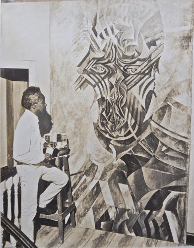 Denis Williams in his studio at work on Majestas 1973-1974
(Unknown Photographer, Photo Courtesy of Arlington Weithers)