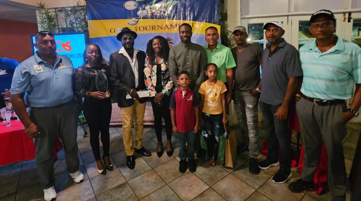 Team Guyana’s golfers pose for a photo following the conclusion of the Tobago Open on Sunday