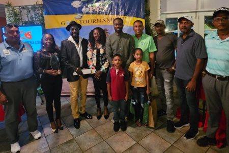 Team Guyana’s golfers pose for a photo following the conclusion of the Tobago Open on Sunday