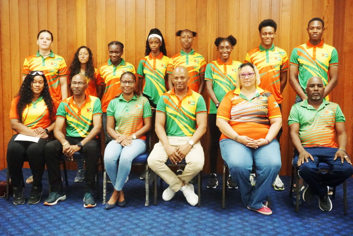Guyana’s contingent scheduled to depart on Wednesday for the Commonwealth Youth Games in Trinidad and Tobago was unveiled yesterday at Olympic House. (Emmerson Campbell photo)
