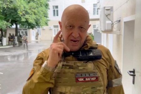 FILE PHOTO: Wagner mercenary group leader Yevgeny Prigozhin speaks inside the headquarters of the Russian southern army military command centre in the city of Rostov-on-Don, Russia, in this still image taken from a video released June 24, 2023. Press service of "Concord"/Handout via REUTERS/File Photo