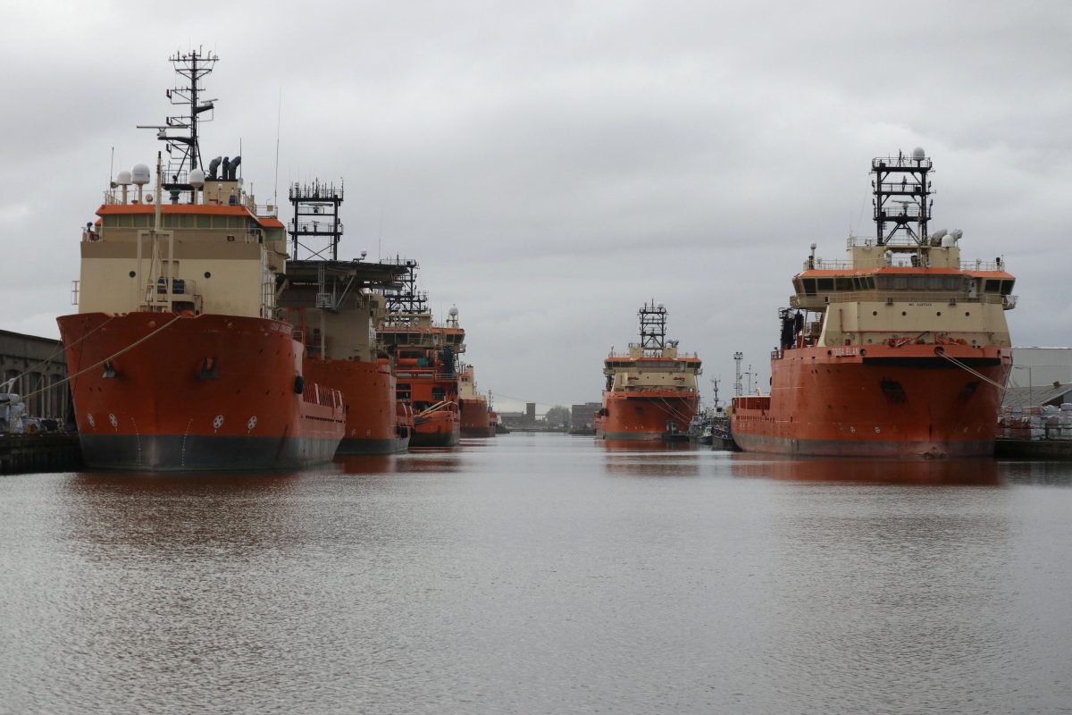 FILE PHOTO: Vessels that are used for towing oil rigs in the North Sea are moored up at William Wright docks in Hull, Britain November 2, 2017. REUTERS/Russell Boyce/File Photo