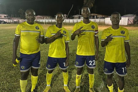 Rosignol scorers from left are Garson Barker, Terique Benn, Nial Reynolds, and Rayon Ross. Missing from photo LaShawn Myles
