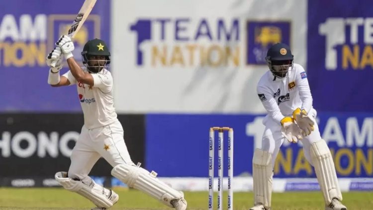 Pakistan’s Saud Shakeel on the attack against Sri Lanka enroute to his unbeaten 69