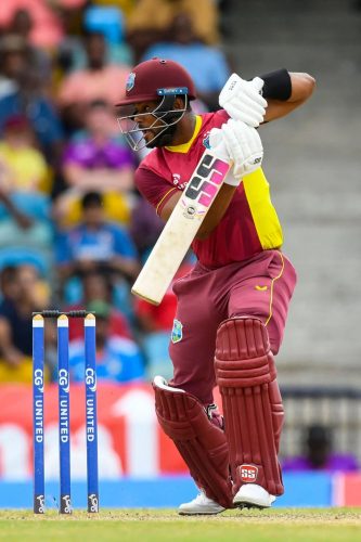 West Indian captain Shai Hope punches off the back-foot
during his unbeaten 63 which guided West Indies to a series
leveling win against India in the 2nd ODI
