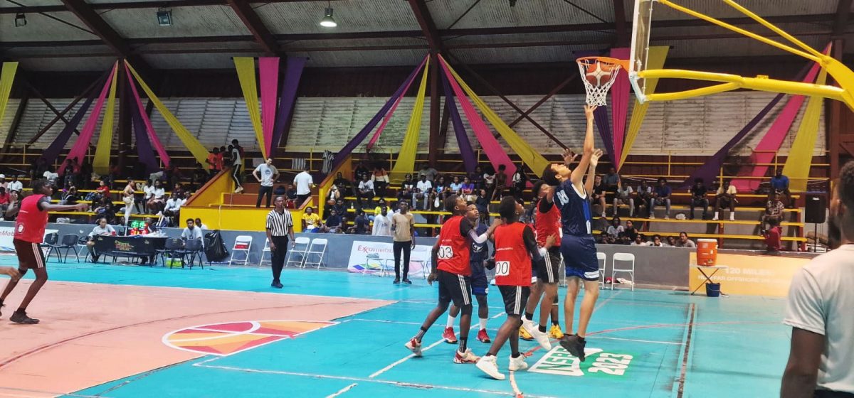 Action between in the National School Basketball Festival between St. Stanislaus College and Vryman’s Erven at the National Gymnasium, Mandela Avenue

