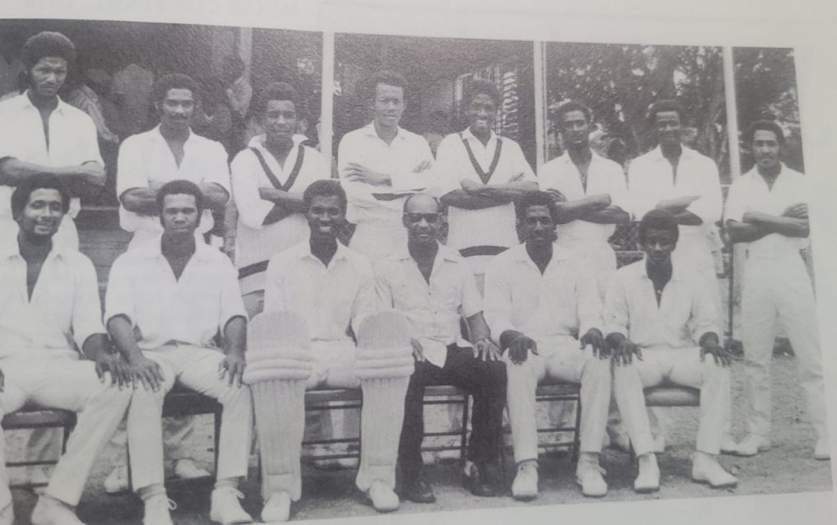 1975 Combined Islands team: Standing (left to right): H Gore, A Coriette, L Sebastian, S Hinds, V Eddy, J Williams (sub), J Allen, M Camacho.Seated (left to right): A Roberts, I Shillingford, M Findlay (Captain), D Livingstone (Manager), V Richards, E Willett. (Source 1975 West Indies Cricket Annual)
