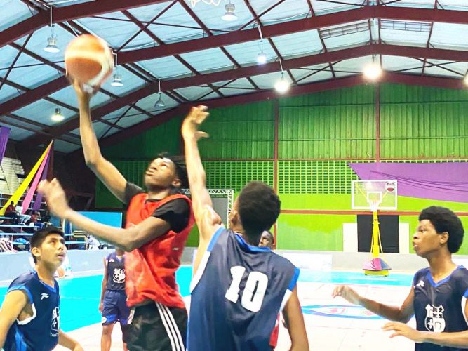 Part of the action National School Basketball Festival at the National Gymnasium, Mandela Avenue
 