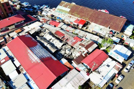 An overhead shot of the central portion of the Charity Market which was wrecked by fire on Thursday evening.