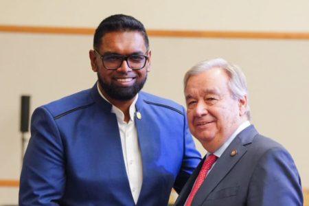 President Irfaan Ali (left) with UN Secretary General Antonio Guterres (Office of the President photo)