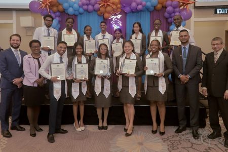 The apprentices and bank officials [Republic Bank (Guyana) Limited photo]