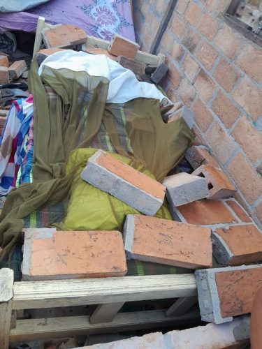 Some of the bricks on the bed in which Tiweppa was lying during the storm.

