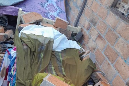 Some of the bricks on the bed in which Tiweppa was lying during the storm.
