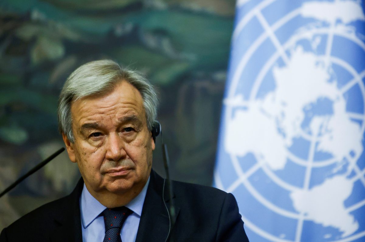 FILE PHOTO: U.N. Secretary-General Antonio Guterres attends a news conference following talks with Russian Foreign Minister Sergei Lavrov in Moscow, Russia May 12, 2021. REUTERS/Maxim Shemetov