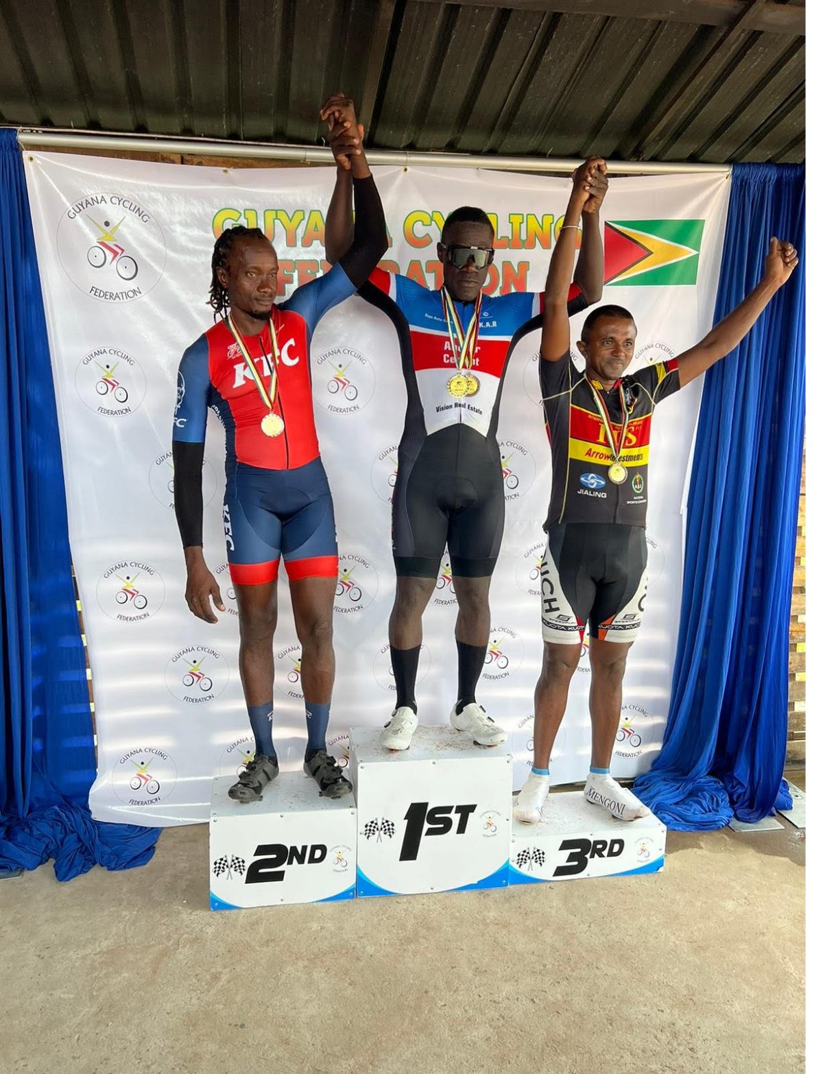 Riders from the Kaieteur Attack Racing Club crowded the podium at the recently concluded National Championships. 