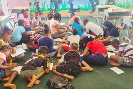  Pupils at the West Ruimveldt Primary School yesterday participated in a literacy camp hosted by the National Department of Literacy. (Ministry of Education photo)