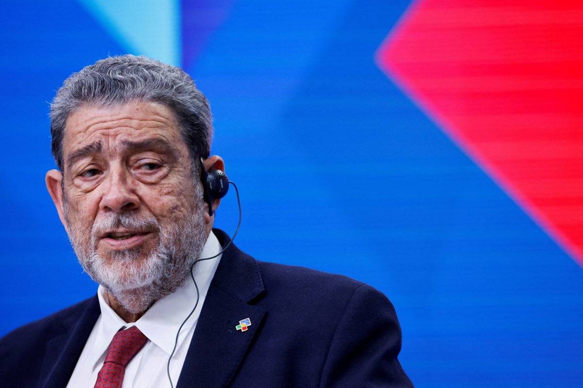Saint Vincent and the Grenadines Prime Minister Ralph Gonsalves speaks during a press conference at the summit between European Union leaders and leaders of the CELAC group of Latin American and Caribbean states, in Brussels, Belgium July 18, 2023. REUTERS/Johanna Geron