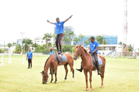 A police rank showcasing his skill at the Guyana Police Force Gymkhana event  held at the Police Sports Club Ground