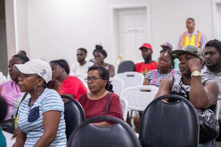 Some of the residents who attended the meeting with Minister of Public Works Juan Edghill at the Guyana Women’s Leadership Institute at Cove and John (DPI photo)