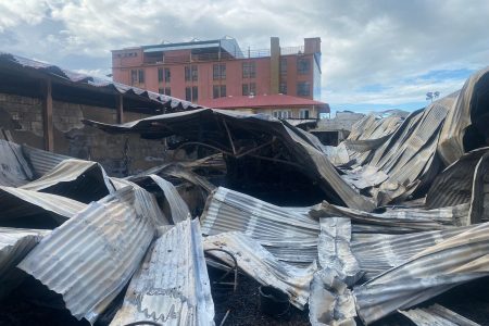 Twisted roofing sheets after the fire.