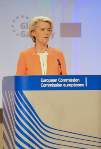 European Commission President Ursula von der Leyen speaking today (Office of the President photo)