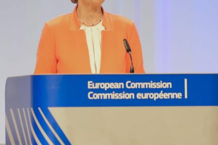European Commission President Ursula von der Leyen speaking today (Office of the President photo)