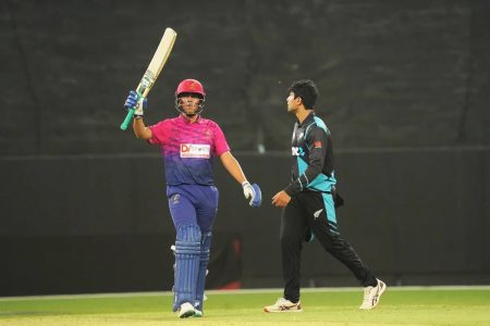 Aryansh Sharma of UAE top scored with 60 off 43 balls during a valiant innings which gave the hosts brief hopes of winning the first match in the series
