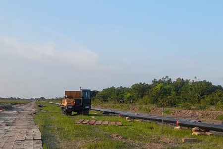 Pipelines being laid out to be later connected at Java