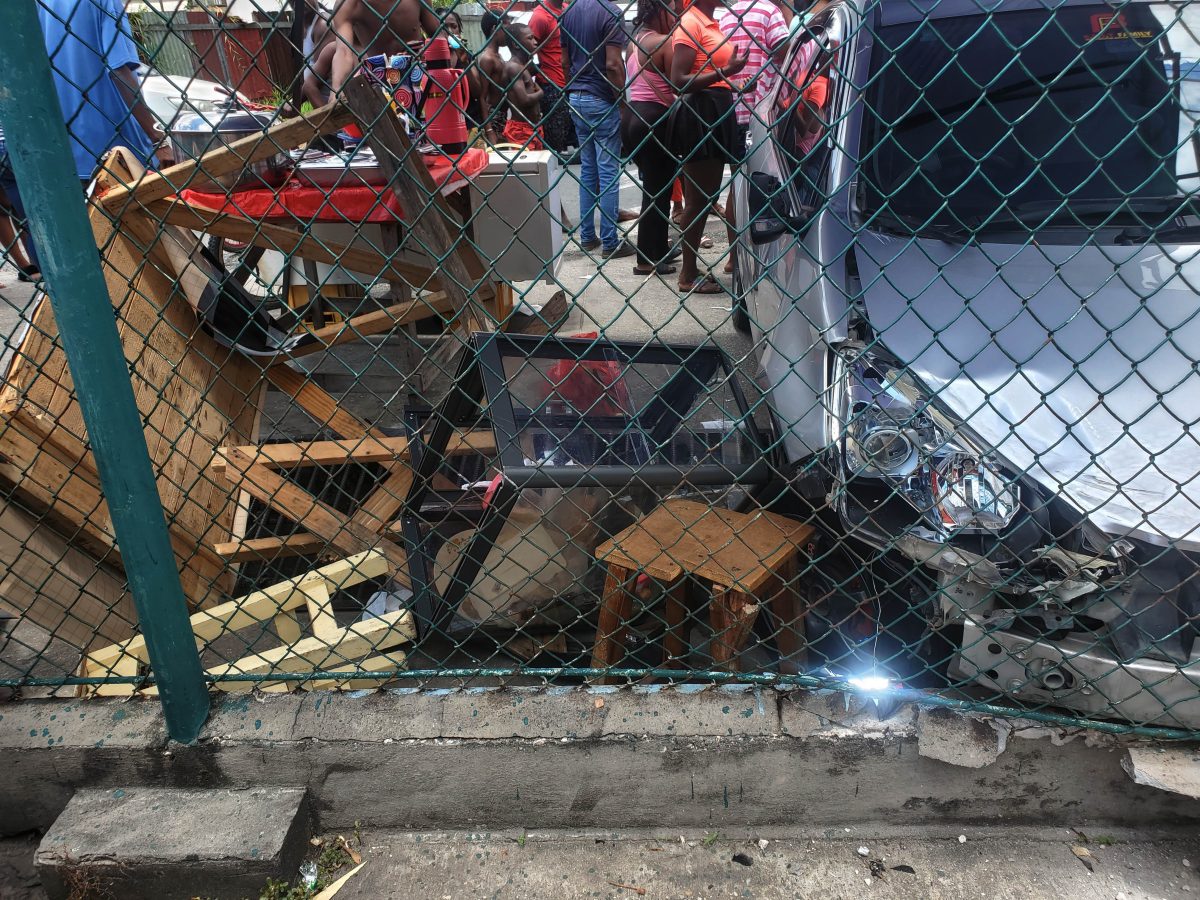 The damaged stall and vehicle involved in the accident
