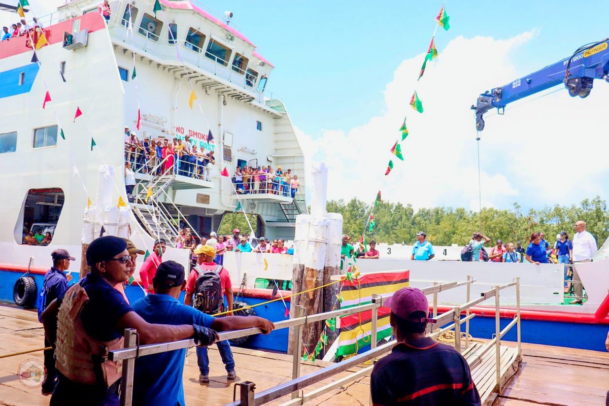 Passengers and onlookers awaiting the docking of MV Ma Lisha on its arrival yesterday at the KMC Bond, Kumaka