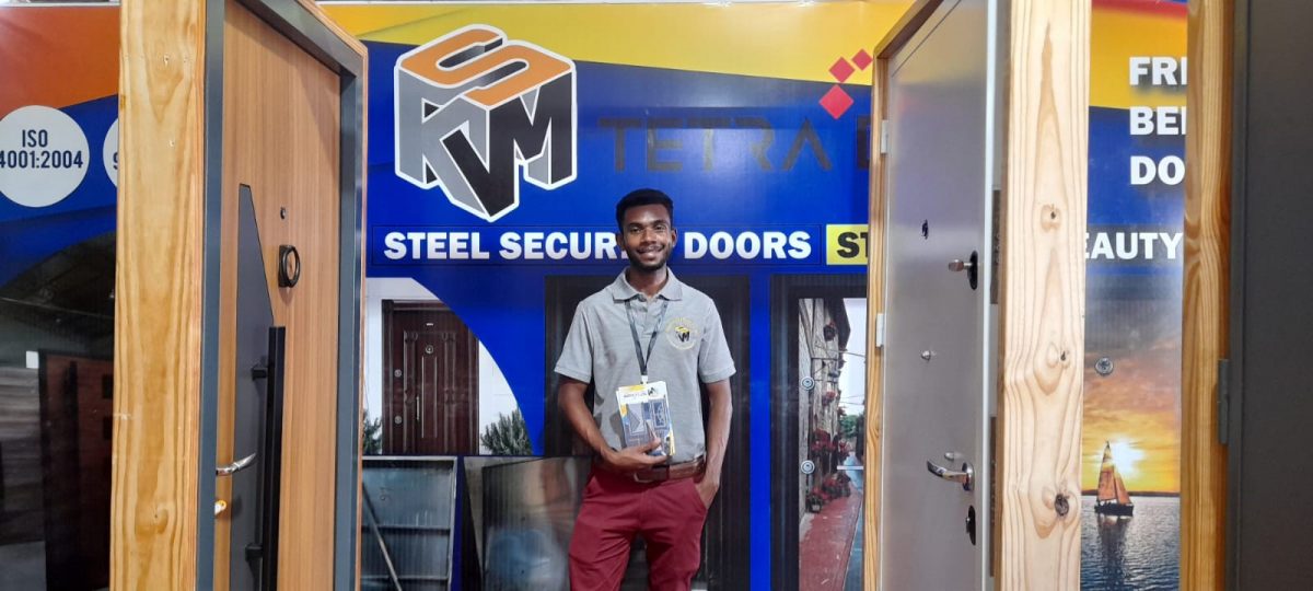 The steel doors on display at the KSM booth at the Guyana Building Expo