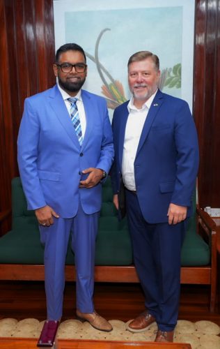 President Irfaan Ali (left) with United States Congressman Richard Crawford (Office of the President photo)