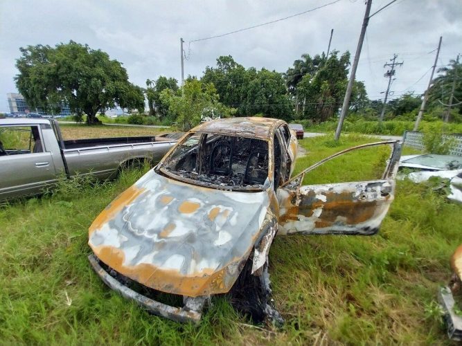 The burnt car